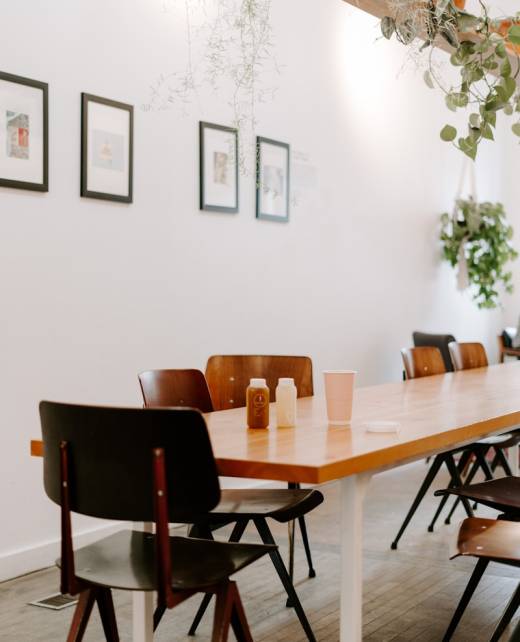 empty wooden table and chairs